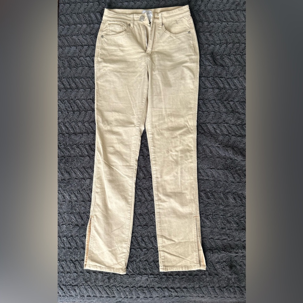 Mud Pie Women's Straight-Leg Tan Corduroy Jeans with Ankle Slits